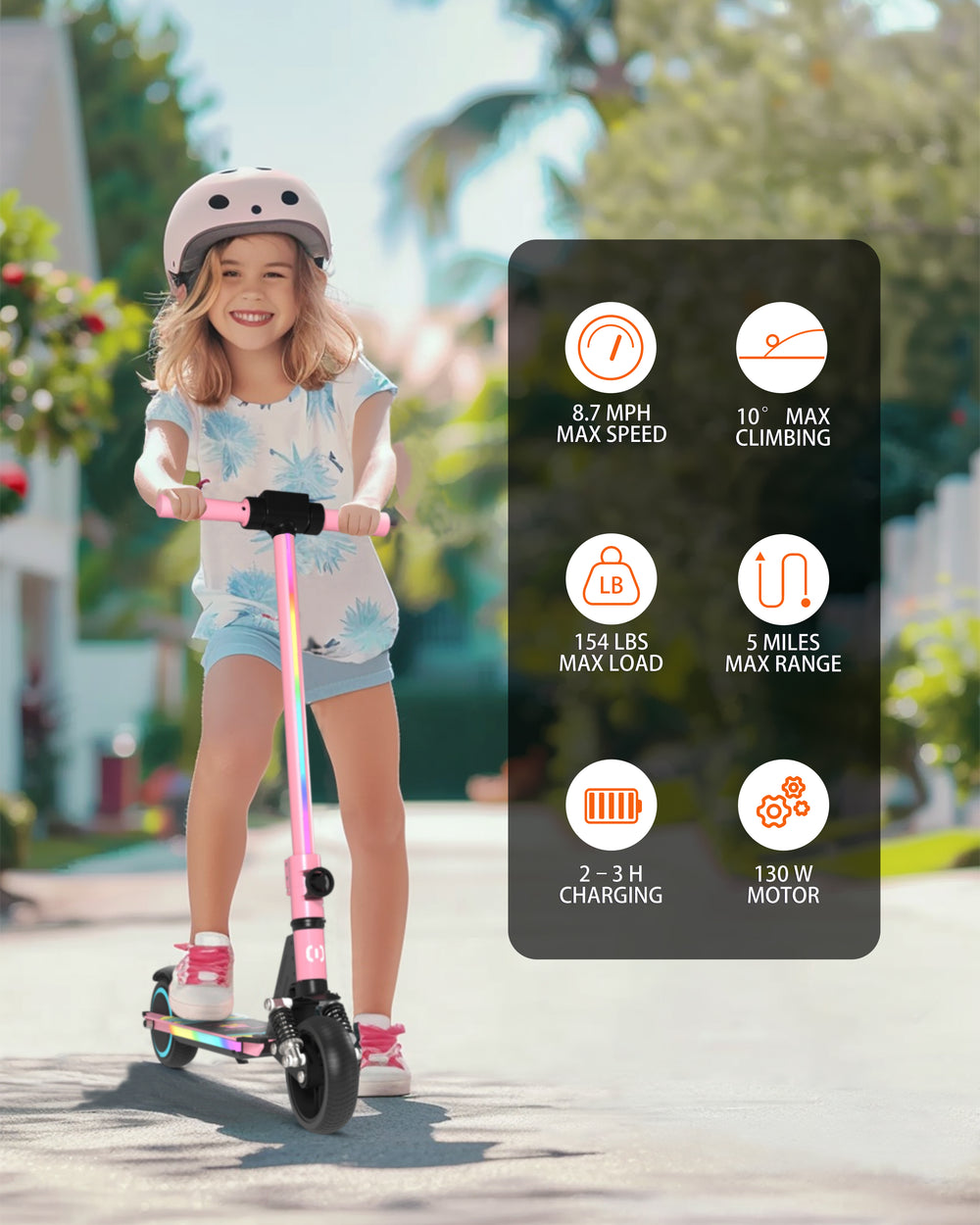 S5 Colorful Headlight Electric Scooter for Kids | Pink