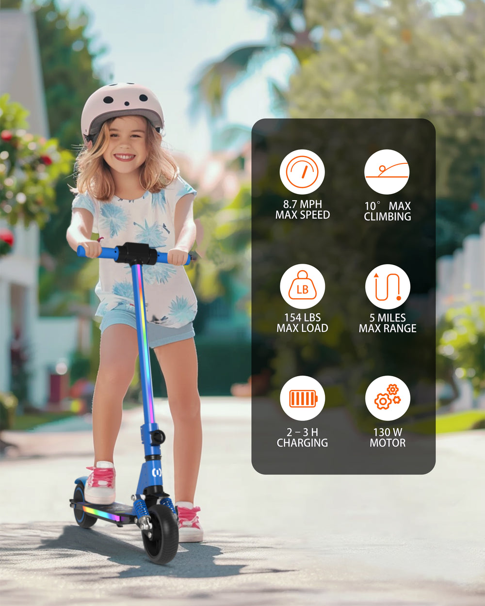 S5 Colorful Headlight Electric Scooter for Kids | Blue