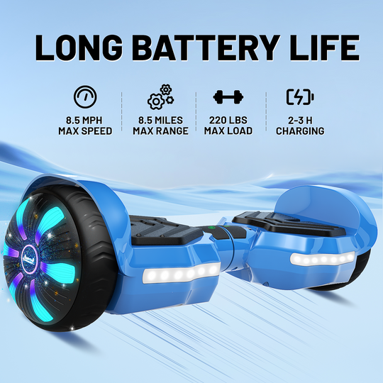 SIMATE Version LED Hoverboard 6.5'' 8.5Mph | 8 Miles Range | Sky Blue with Bluetooth