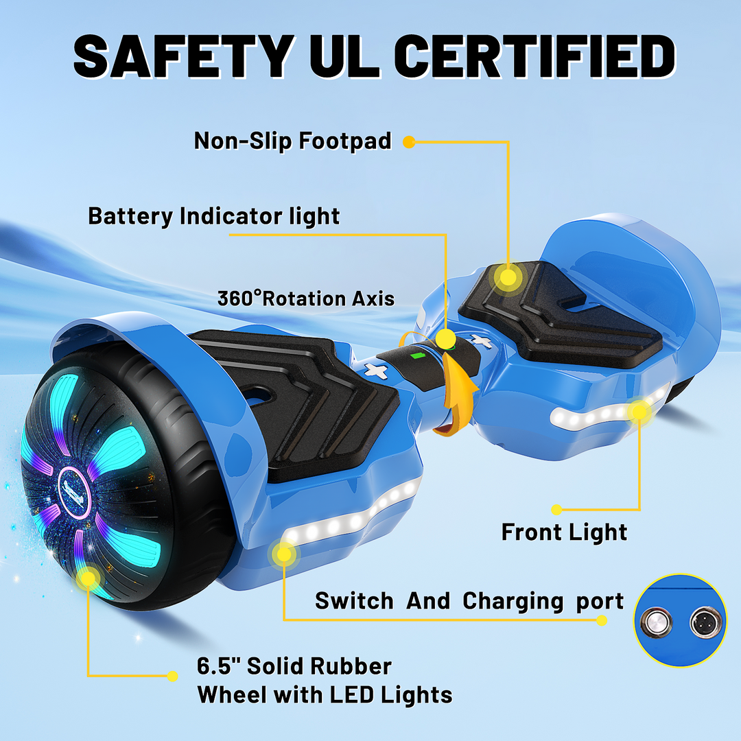 SIMATE Version LED Hoverboard 6.5'' 8.5Mph | 8 Miles Range | Sky Blue with Bluetooth