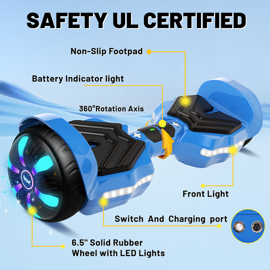 SIMATE Version LED Hoverboard 6.5'' 8.5Mph | 8 Miles Range | Sky Blue with Bluetooth