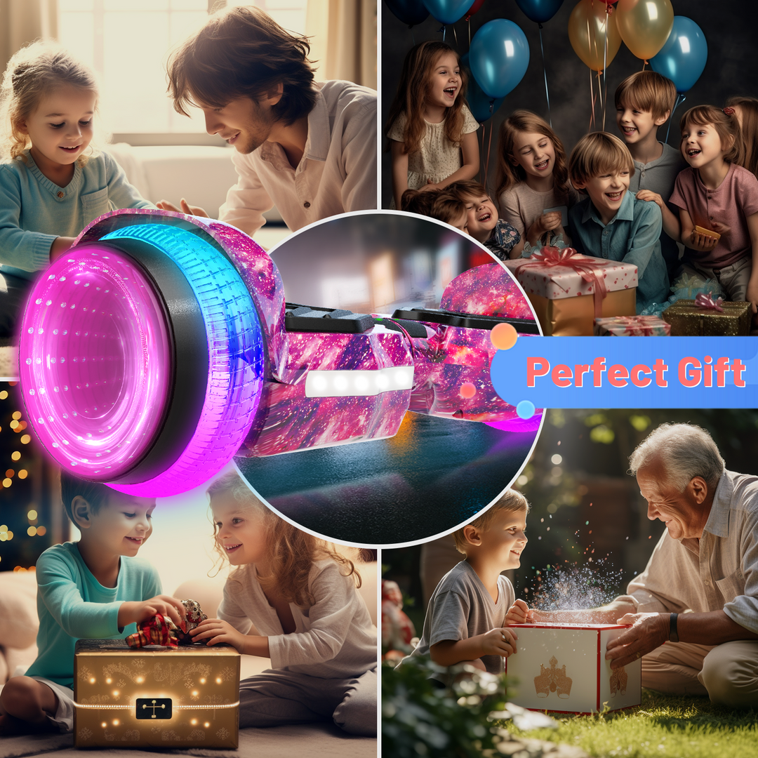 SIMATE Hurricane Tunnel LED Hoverboard 6.5'' 8.5Mph | 8 Miles Range |   Galaxy Purple with Bluetooth for kids