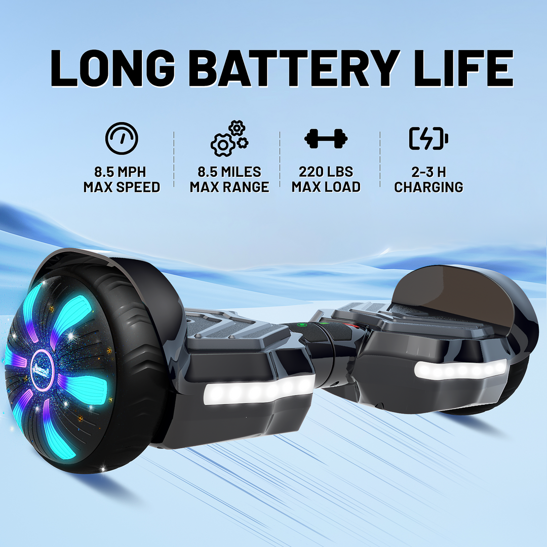 SIMATE Version LED Hoverboard 6.5'' 8.5Mph | 8 Miles Range | Black
