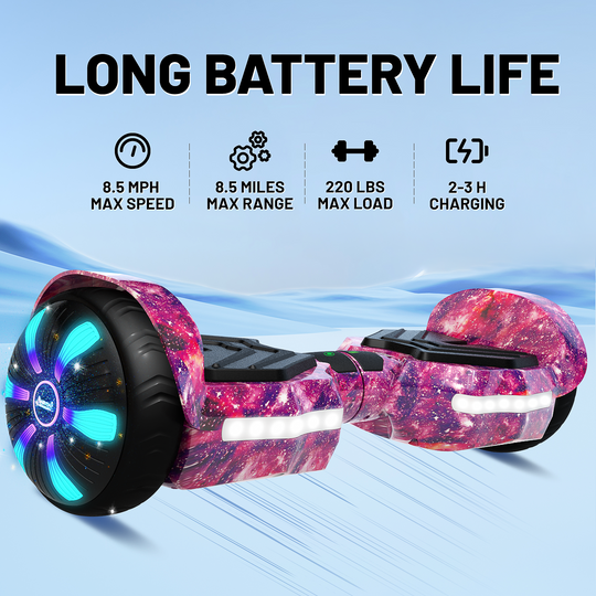 SIMATE Version LED Hoverboard 6.5'' 8.5Mph | 8 Miles Range |  Galaxy Purple with Bluetooth