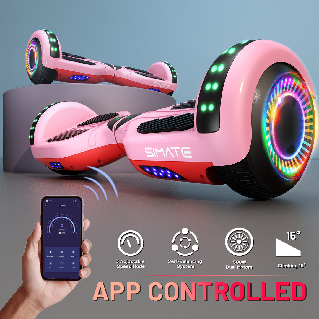 Apato Bluetooth Hoverboard 6.5'' 7.3 Mph | 7.5 Miles Range | Peppa Pink for kids