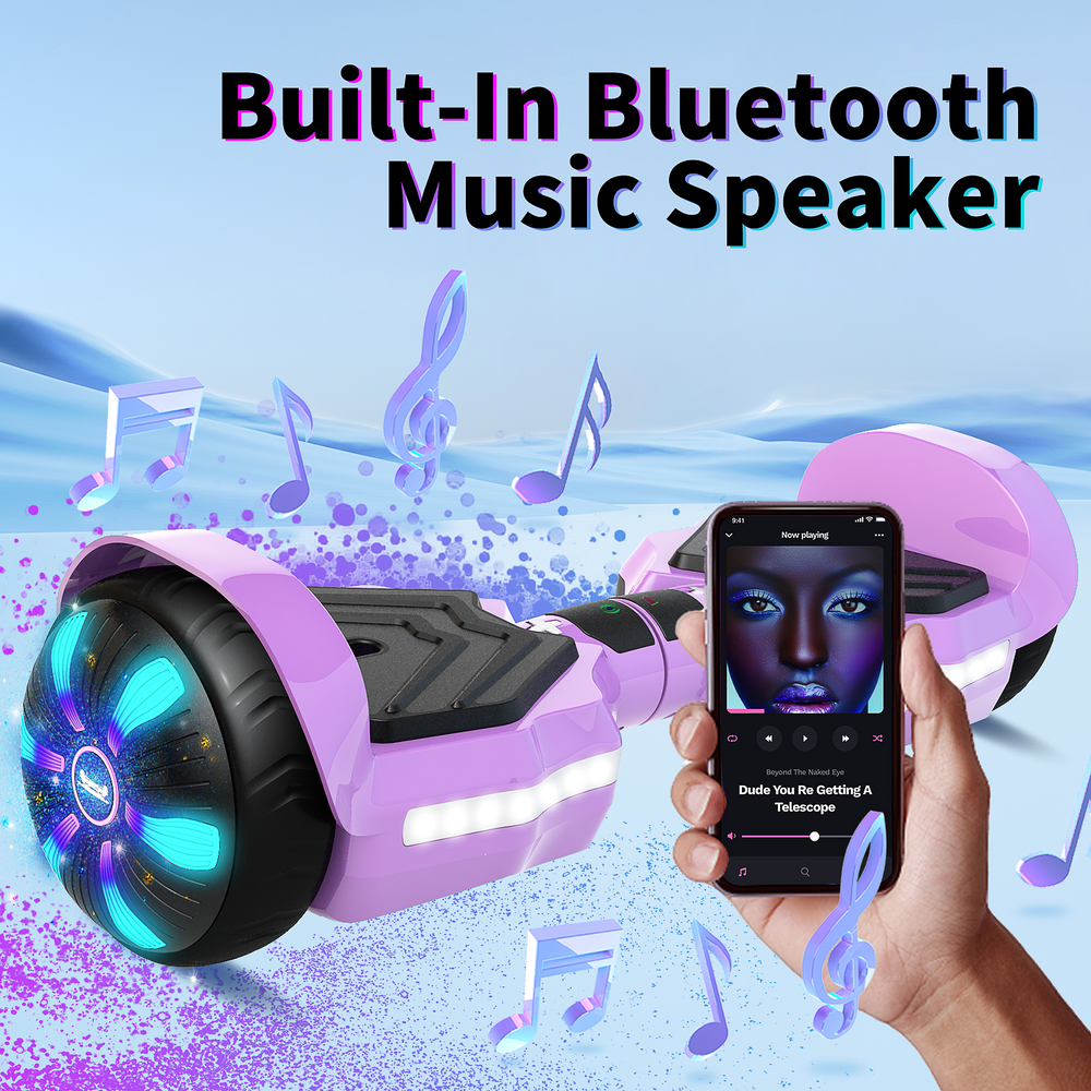 SIMATE Version LED Hoverboard 6.5'' 8.5Mph | 8 Miles Range | Purple with Bluetooth