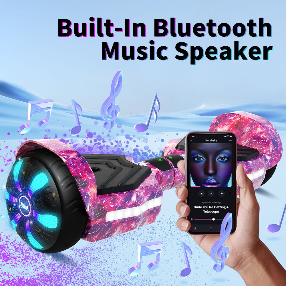 SIMATE Version LED Hoverboard 6.5'' 8.5Mph | 8 Miles Range |  Galaxy Purple with Bluetooth