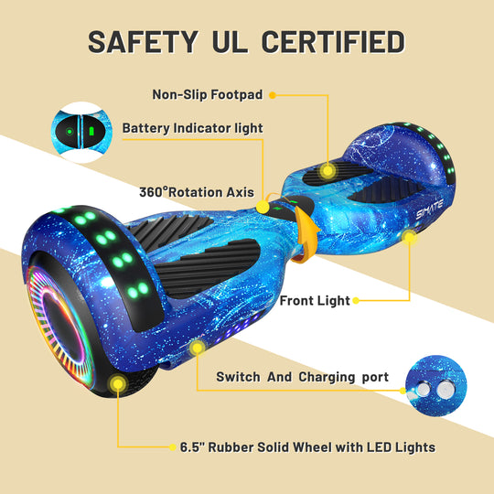 Apato Bluetooth Hoverboard 6.5'' 7.3 Mph | 7.5 Miles Range |   Galaxy Blue for kids