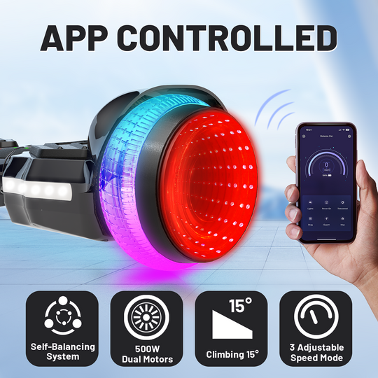 SIMATE Hurricane Tunnel LED Hoverboard 6.5'' 8.5Mph | 8 Miles Range |   Black with Bluetooth for kids