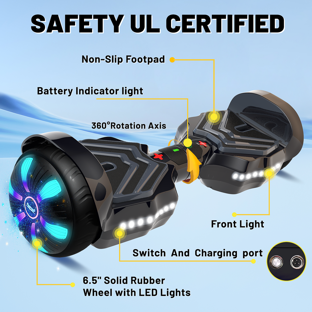 SIMATE Version LED Hoverboard 6.5'' 8.5Mph | 8 Miles Range | Black