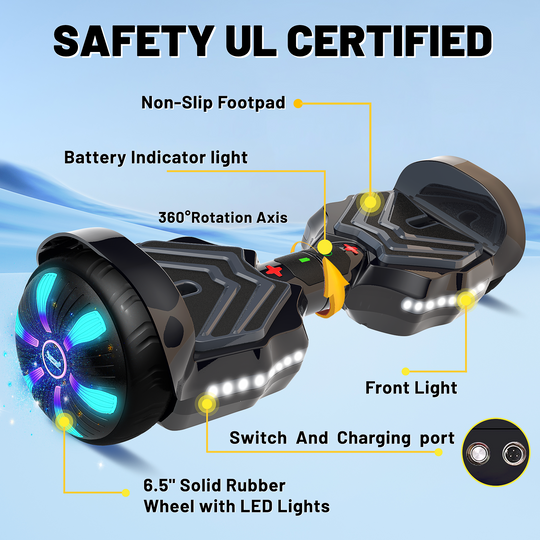 SIMATE Version LED Hoverboard 6.5'' 8.5Mph | 8 Miles Range | Black