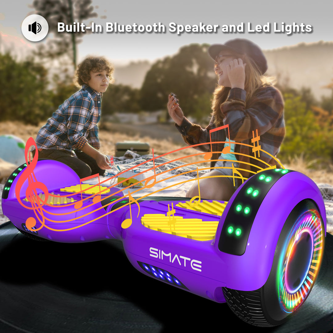 Apato Bluetooth Hoverboard 6.5'' 7.3 Mph | 7.5 Miles Range | Purple Yellow for kids