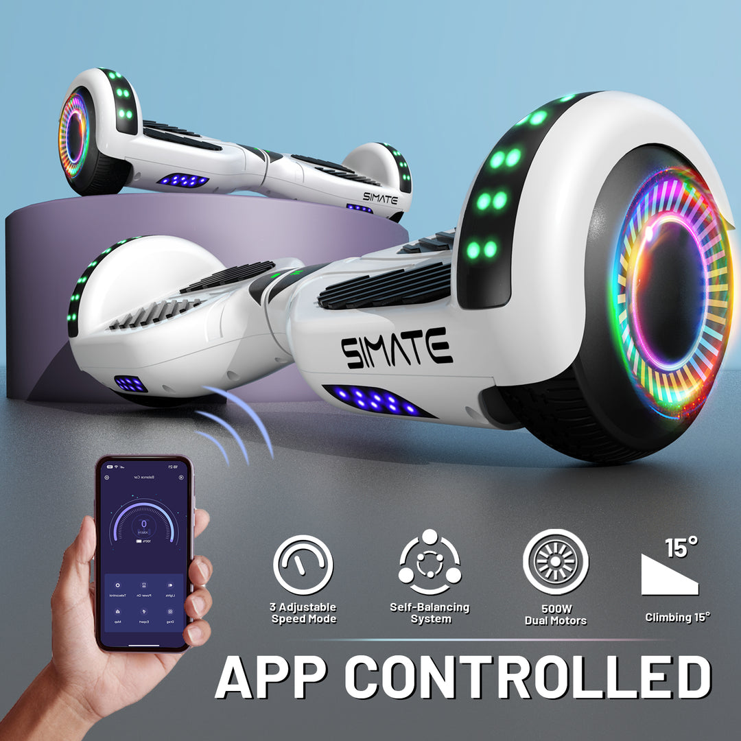 Apato Bluetooth Hoverboard 6.5'' 7.3 Mph | 7.5 Miles Range | White for kids