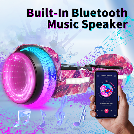 SIMATE Hurricane Tunnel LED Hoverboard 6.5'' 8.5Mph | 8 Miles Range |   Galaxy Purple with Bluetooth for kids