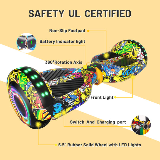 Apato Bluetooth Hoverboard 6.5'' 7.3 Mph | 7.5 Miles Range | Graffiti for kids
