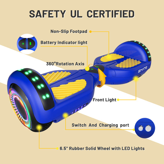 Apato Bluetooth Hoverboard 6.5'' 7.3 Mph | 7.5 Miles Range | Blue Yellow for kids