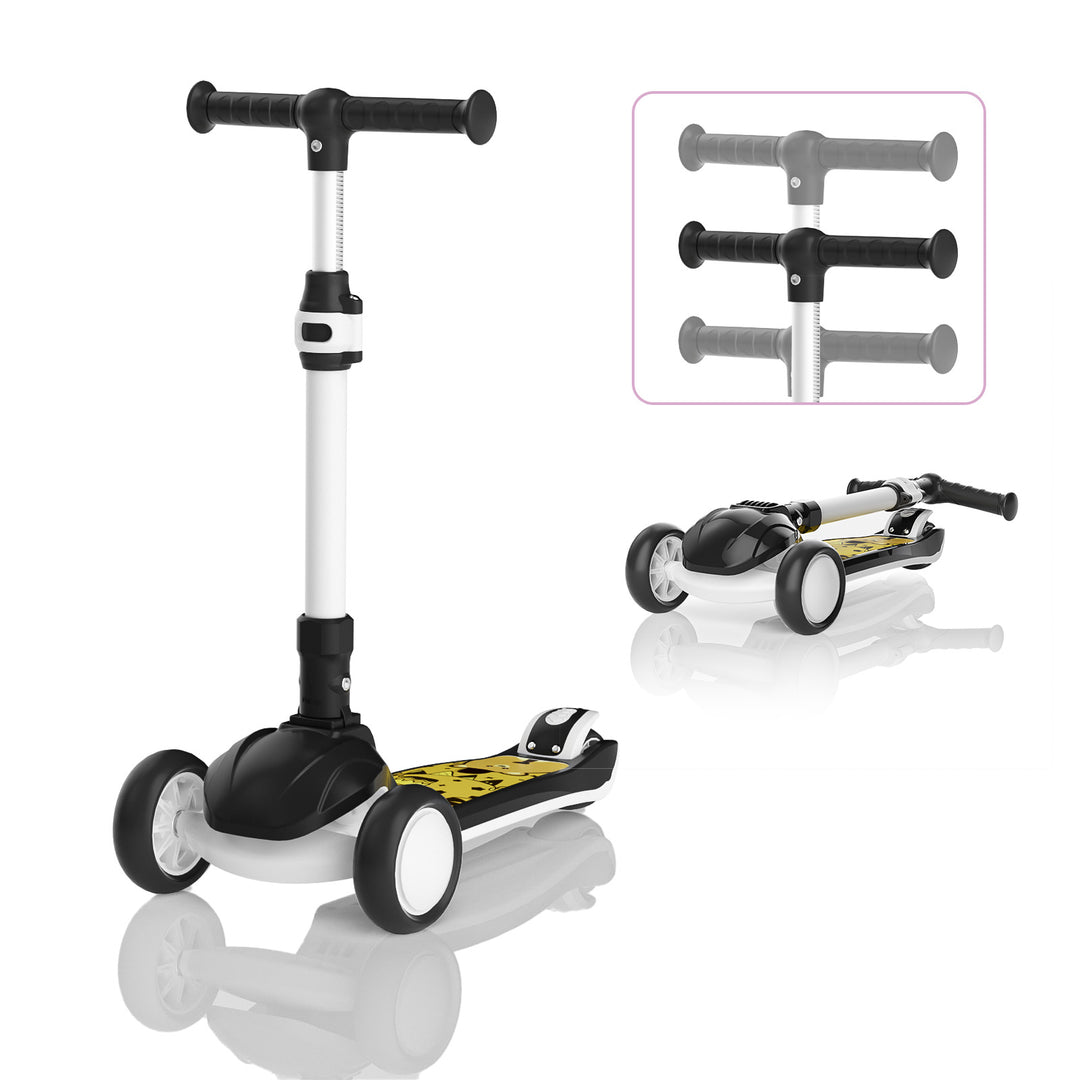 SIMATE 3 Wheel Kick Scooter for Kids Ages 3-12, Light Up Wheels & 3 Adjustable Height Handlebars, Lean-to-Steer & Widen Anti-Slip Deck, Boys & Girls Gift