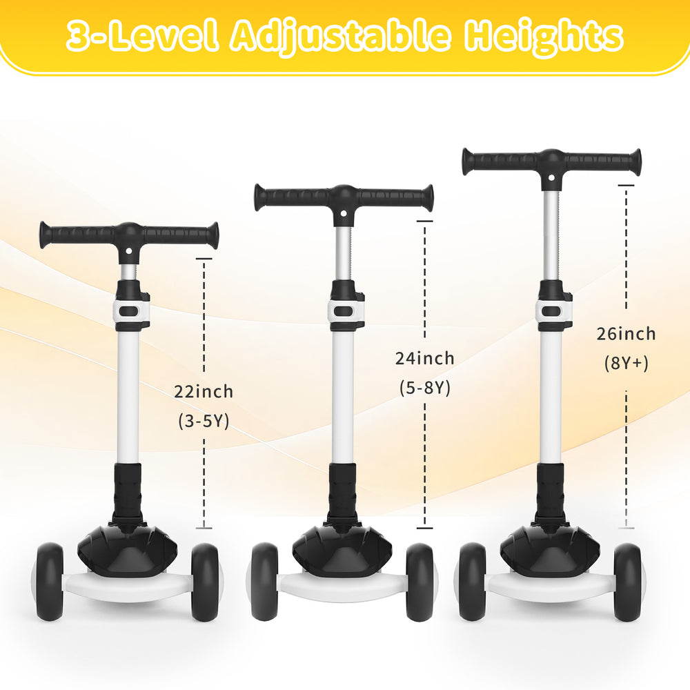 SIMATE 3 Wheel Kick Scooter for Kids Ages 3-12, Light Up Wheels & 3 Adjustable Height Handlebars, Lean-to-Steer & Widen Anti-Slip Deck, Boys & Girls Gift