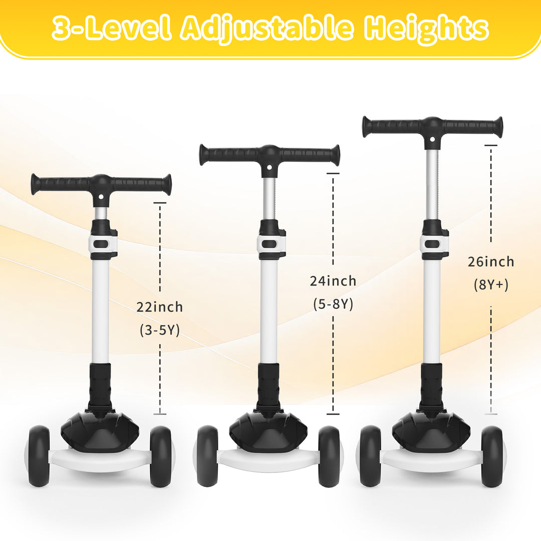 SIMATE 3 Wheel Kick Scooter for Kids Ages 3-12, Light Up Wheels & 3 Adjustable Height Handlebars, Lean-to-Steer & Widen Anti-Slip Deck, Boys & Girls Gift