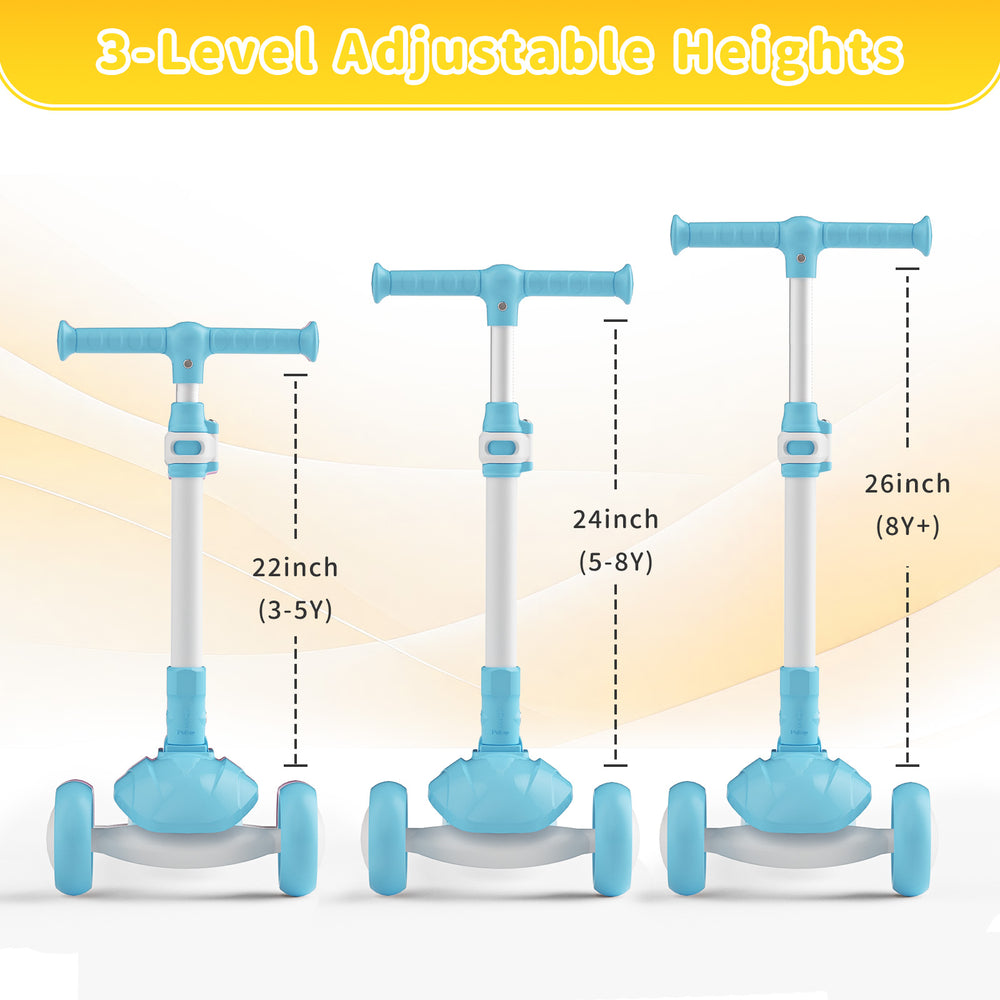 SIMATE 3 Wheel Kick Scooter for Kids Ages 3-12, Light Up Wheels & 3 Adjustable Height Handlebars, Lean-to-Steer & Widen Anti-Slip Deck, Boys & Girls Gift