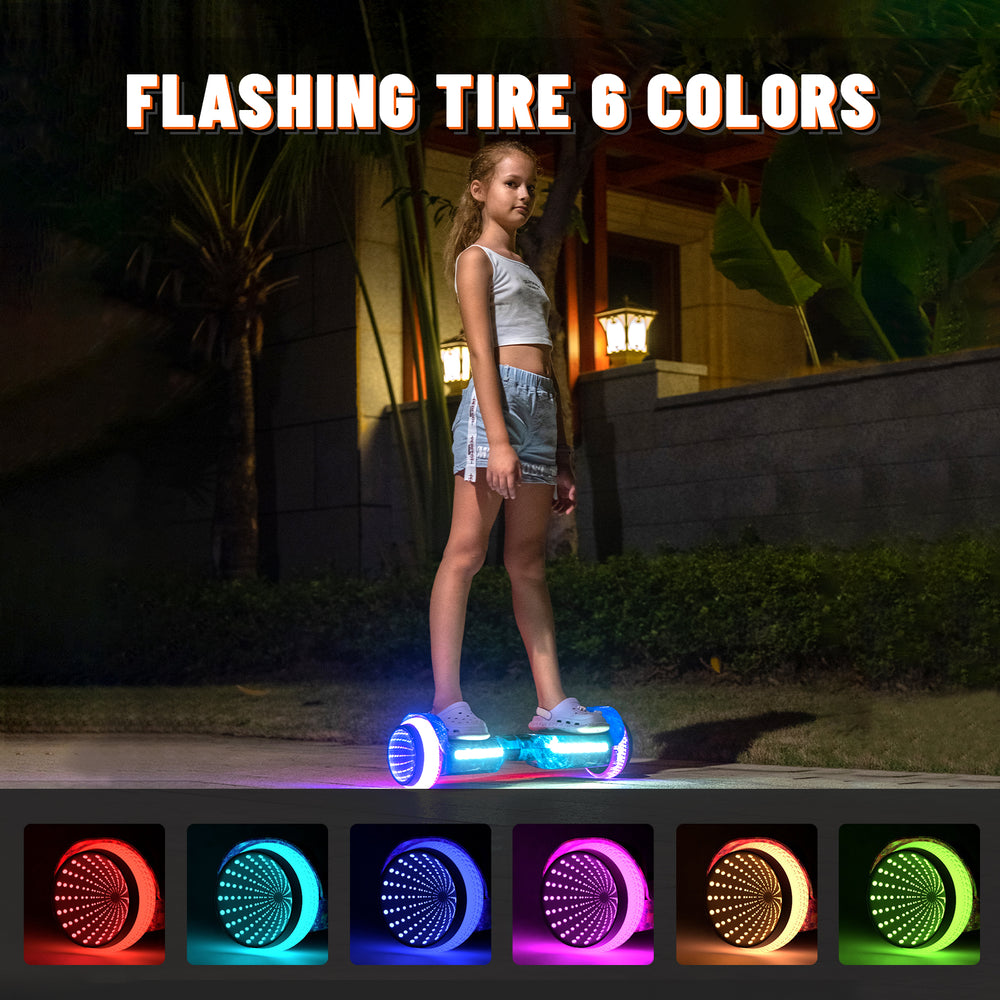 SIMATE Hurricane Tunnel LED Hoverboard 6.5'' 8.5Mph | 8 Miles Range |   Galaxy Blue with Bluetooth for kids
