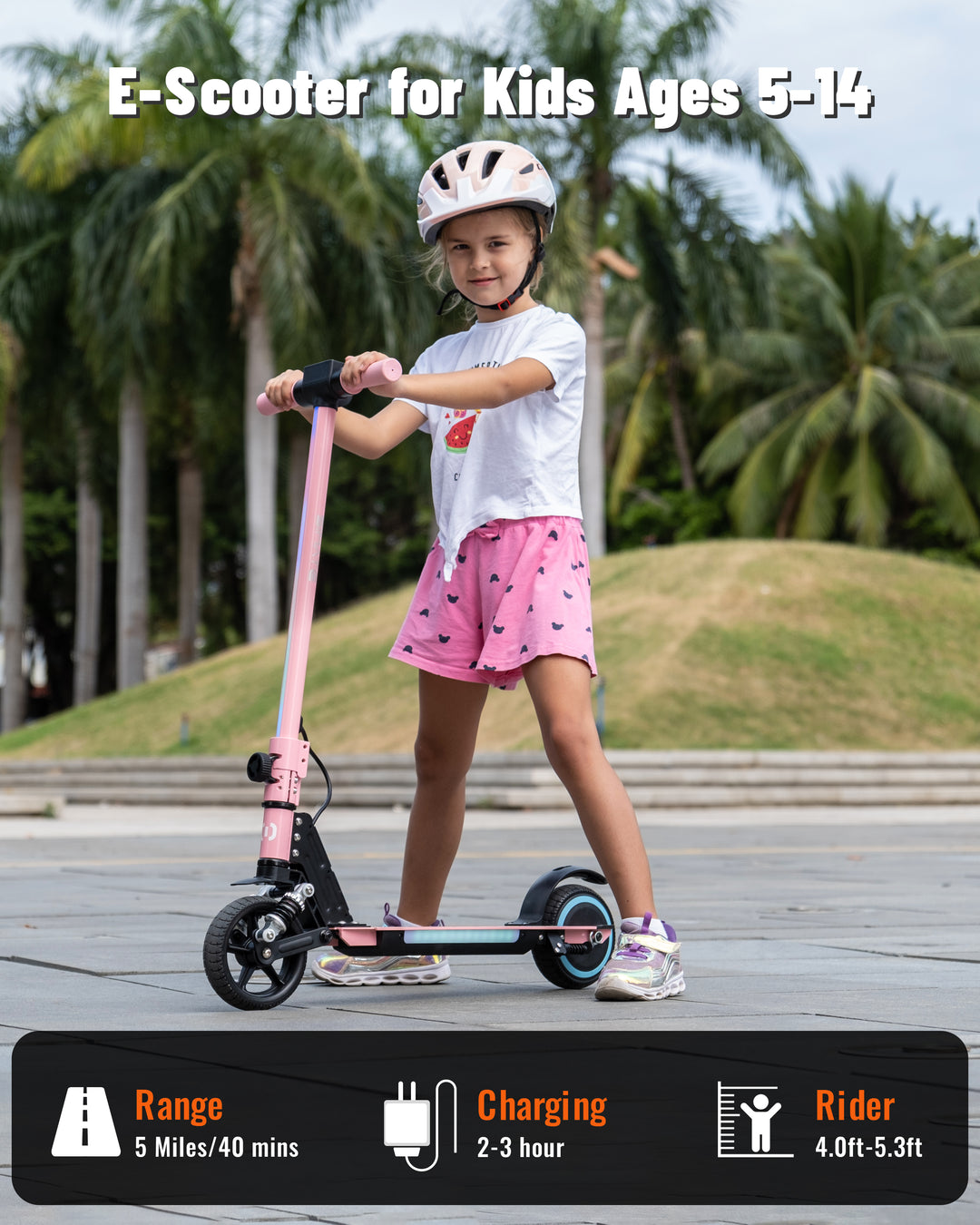 S5 Colorful Headlight Electric Scooter for Kids | Pink