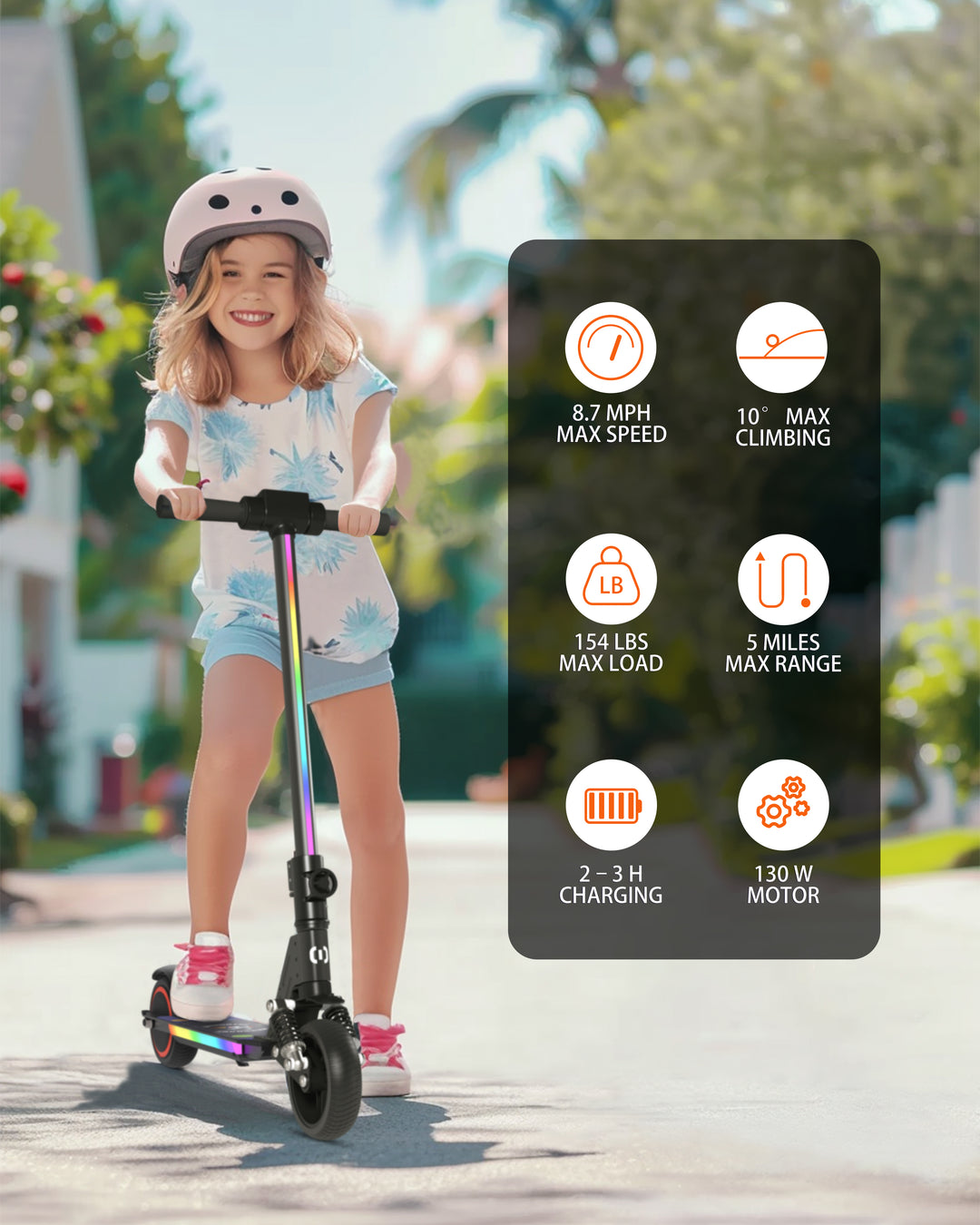 S5 Colorful Headlight Electric Scooter for Kids | Black