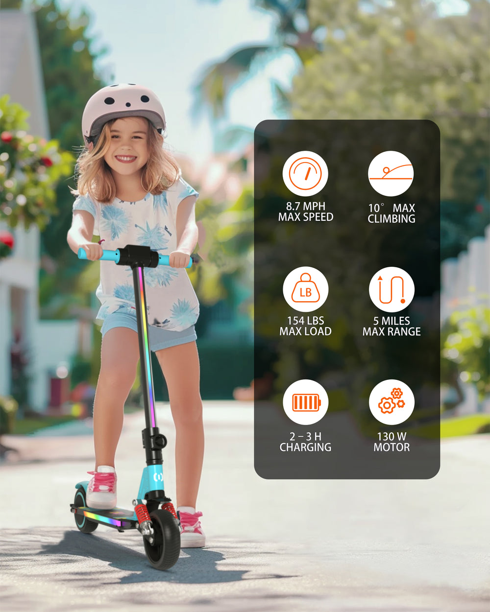 S5 Colorful Headlight Electric Scooter for Kids | Sky Blue