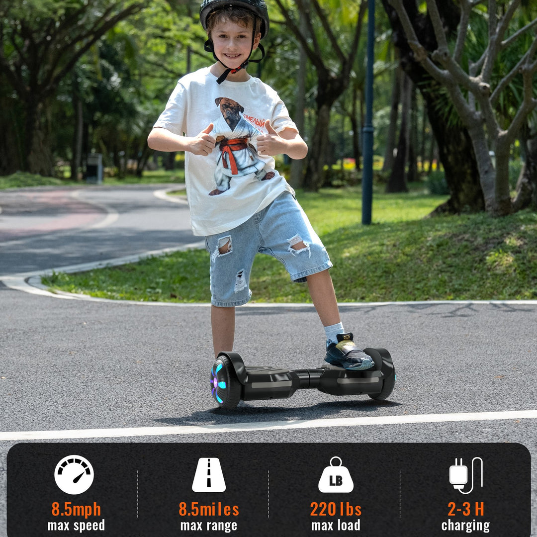 SIMATE Version LED Hoverboard 6.5'' 8.5Mph | 8 Miles Range | Black