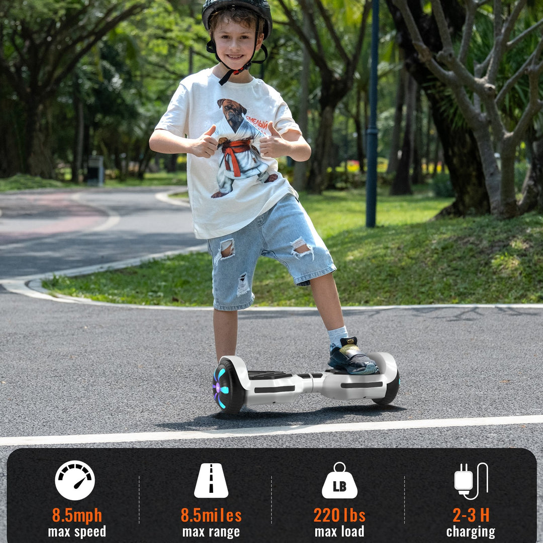 SIMATE Version LED Hoverboard 6.5'' 8.5Mph | 8 Miles Range | White
