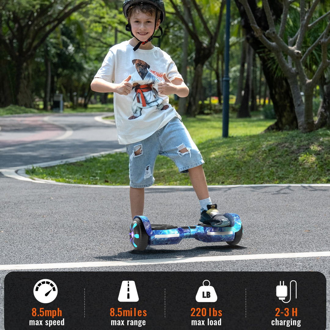 SIMATE Version LED Hoverboard 6.5'' 8.5Mph | 8 Miles Range |  Galaxy Blue with Bluetooth