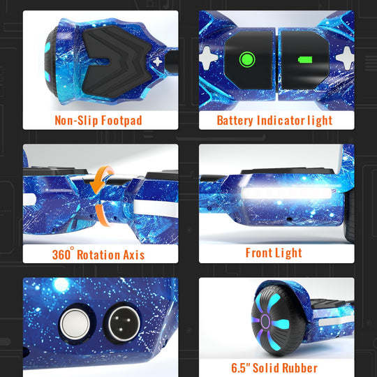 SIMATE Version LED Hoverboard 6.5'' 8.5Mph | 8 Miles Range |  Galaxy Blue with Bluetooth