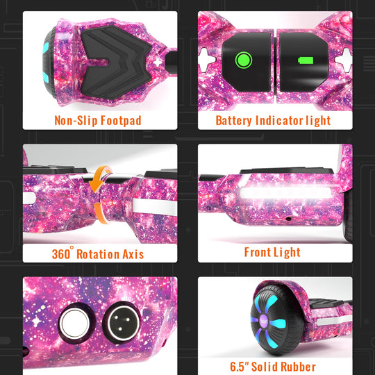 SIMATE Version LED Hoverboard 6.5'' 8.5Mph | 8 Miles Range |  Galaxy Purple with Bluetooth