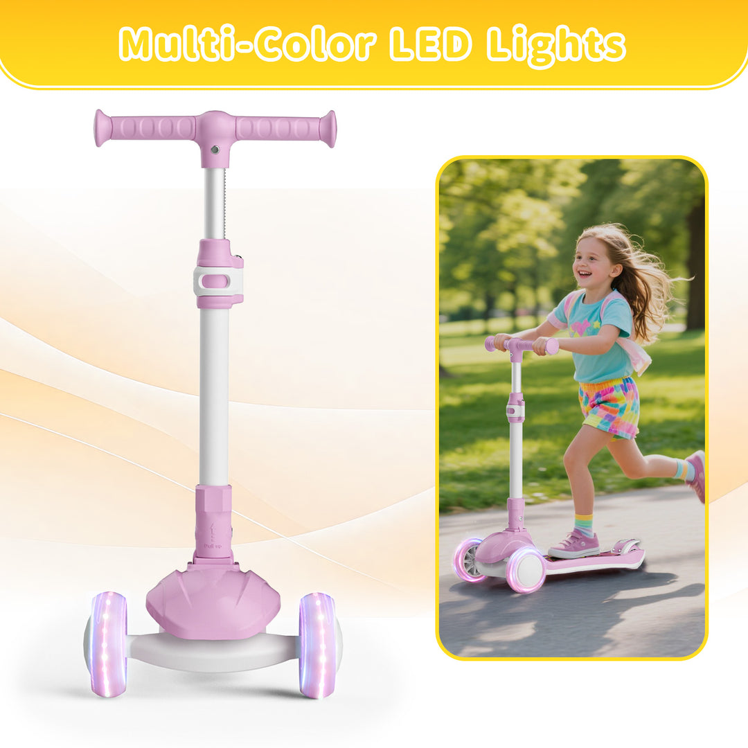 SIMATE 3 Wheel Kick Scooter for Kids Ages 3-12, Light Up Wheels & 3 Adjustable Height Handlebars, Lean-to-Steer & Widen Anti-Slip Deck, Boys & Girls Gift