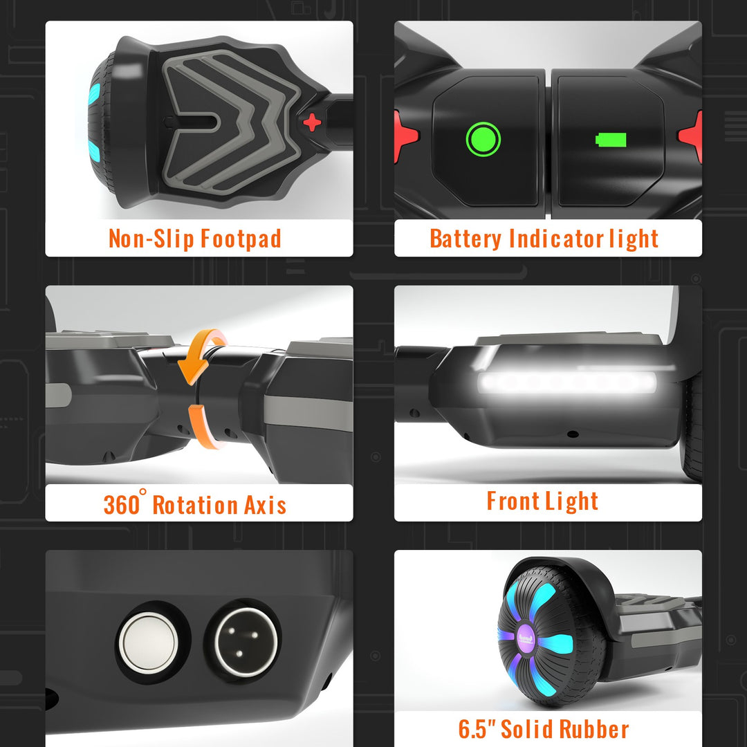 SIMATE Version LED Hoverboard 6.5'' 8.5Mph | 8 Miles Range | Black