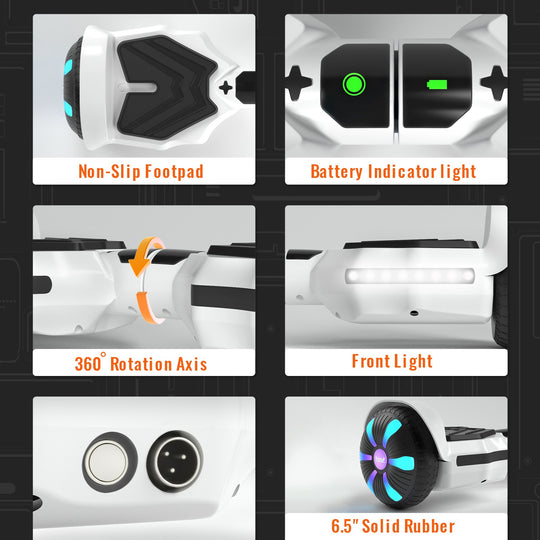SIMATE Version LED Hoverboard 6.5'' 8.5Mph | 8 Miles Range | White