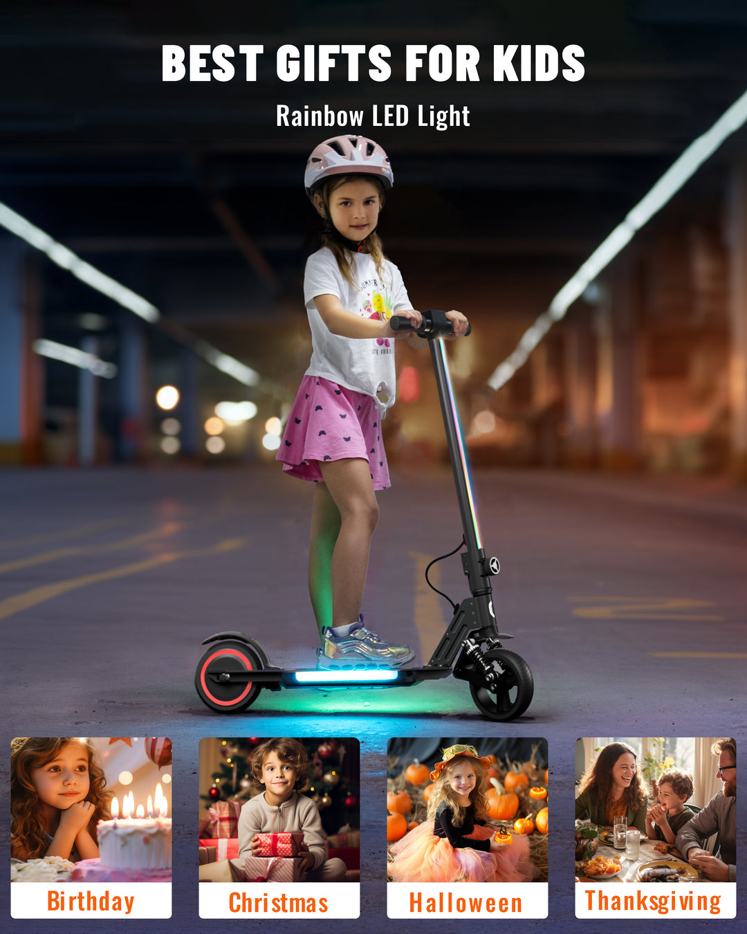 S5 Colorful Headlight Electric Scooter for Kids | Black