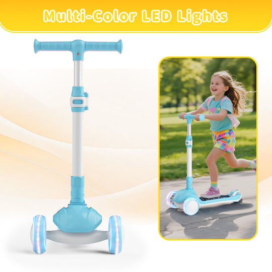 SIMATE 3 Wheel Kick Scooter for Kids Ages 3-12, Light Up Wheels & 3 Adjustable Height Handlebars, Lean-to-Steer & Widen Anti-Slip Deck, Boys & Girls Gift