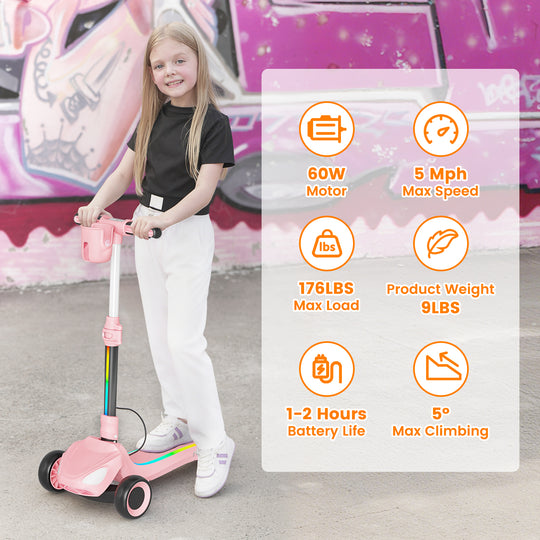 D3 Electric Scooter for Kids 3 Sheel Scooter -- Pink