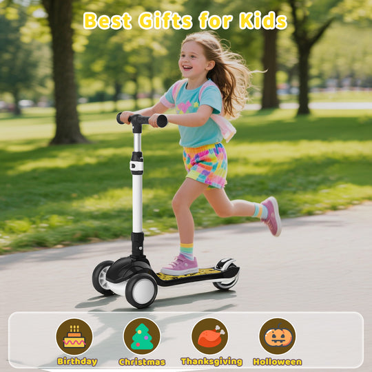 SIMATE 3 Wheel Kick Scooter for Kids Ages 3-12, Light Up Wheels & 3 Adjustable Height Handlebars, Lean-to-Steer & Widen Anti-Slip Deck, Boys & Girls Gift