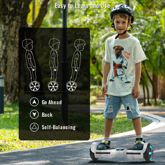 SIMATE Version LED Hoverboard 6.5'' 8.5Mph | 8 Miles Range | White