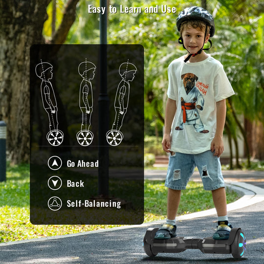 SIMATE Version LED Hoverboard 6.5'' 8.5Mph | 8 Miles Range | Black
