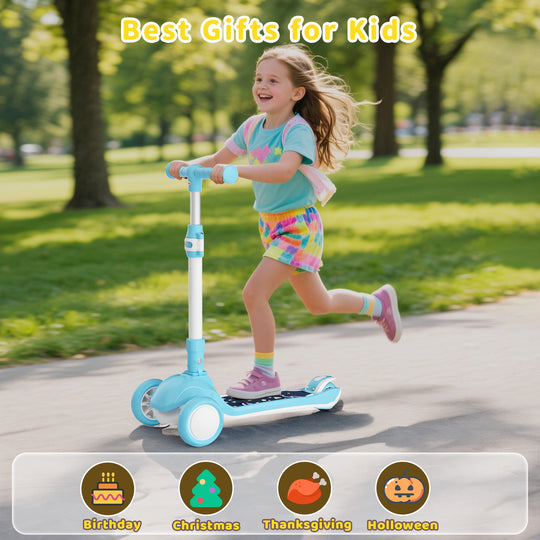 SIMATE 3 Wheel Kick Scooter for Kids Ages 3-12, Light Up Wheels & 3 Adjustable Height Handlebars, Lean-to-Steer & Widen Anti-Slip Deck, Boys & Girls Gift