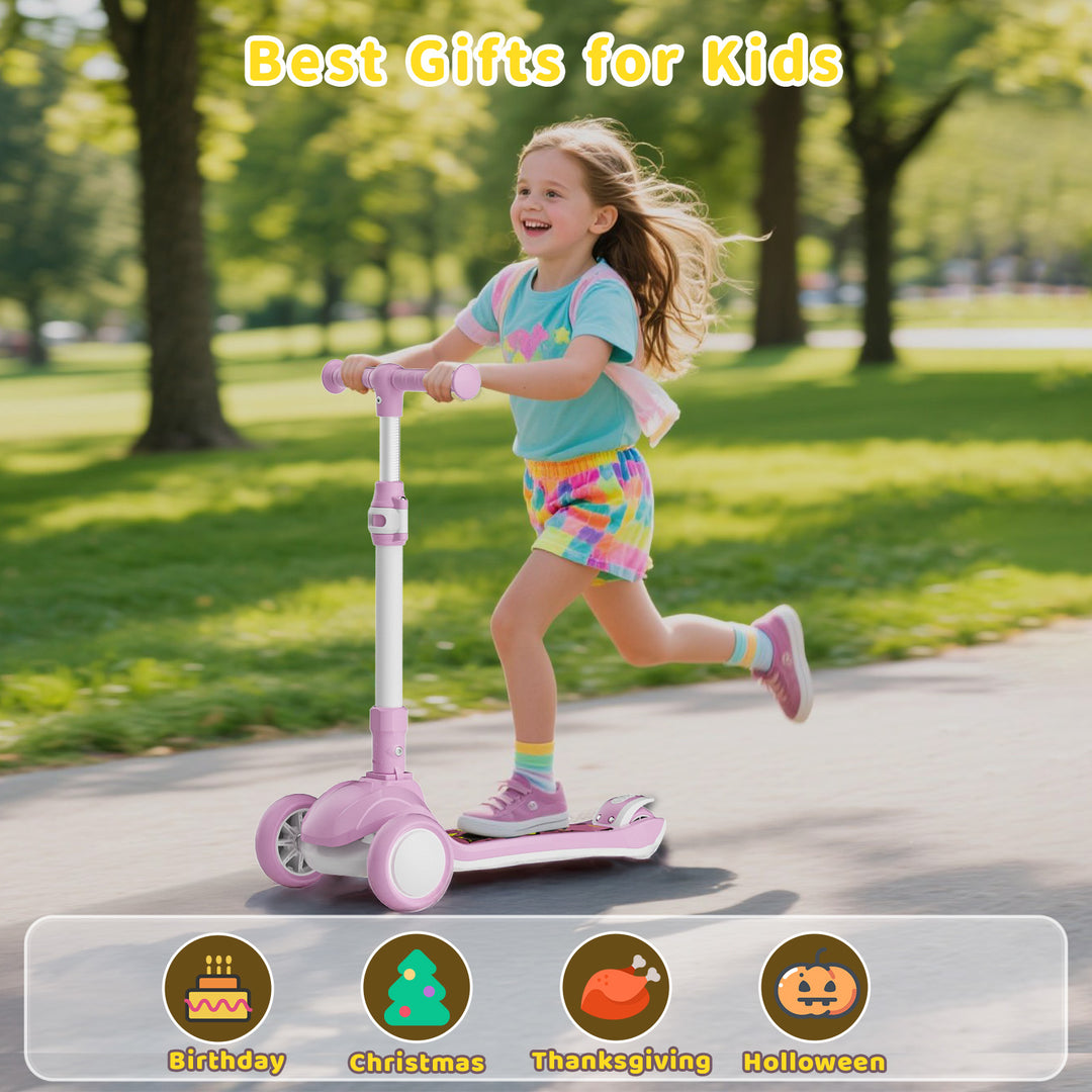 SIMATE 3 Wheel Kick Scooter for Kids Ages 3-12, Light Up Wheels & 3 Adjustable Height Handlebars, Lean-to-Steer & Widen Anti-Slip Deck, Boys & Girls Gift