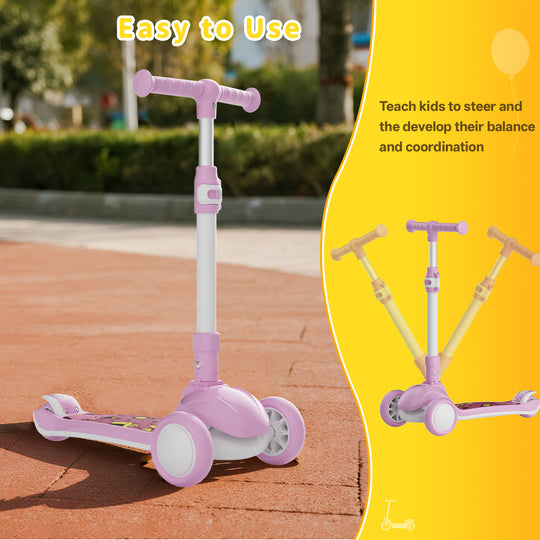 SIMATE 3 Wheel Kick Scooter for Kids Ages 3-12, Light Up Wheels & 3 Adjustable Height Handlebars, Lean-to-Steer & Widen Anti-Slip Deck, Boys & Girls Gift