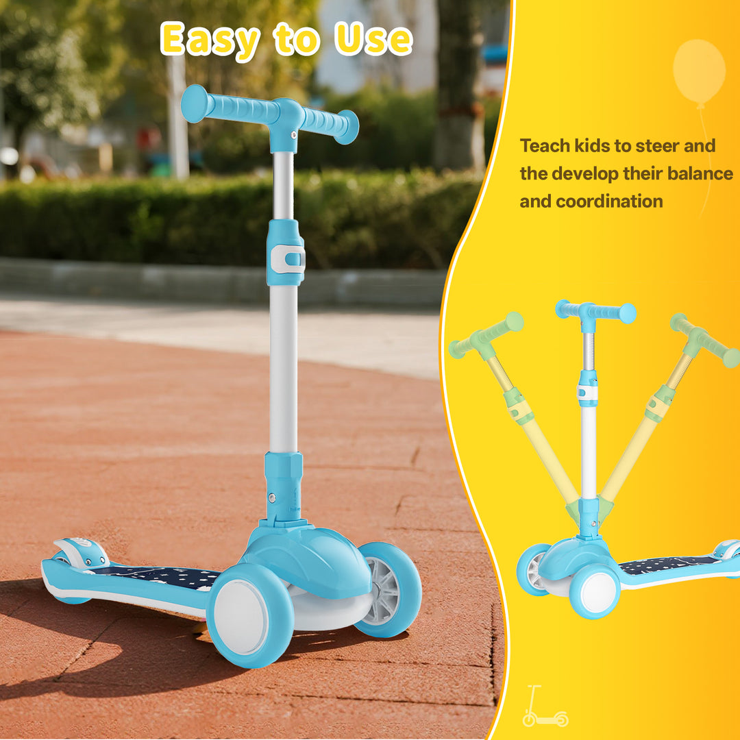SIMATE 3 Wheel Kick Scooter for Kids Ages 3-12, Light Up Wheels & 3 Adjustable Height Handlebars, Lean-to-Steer & Widen Anti-Slip Deck, Boys & Girls Gift