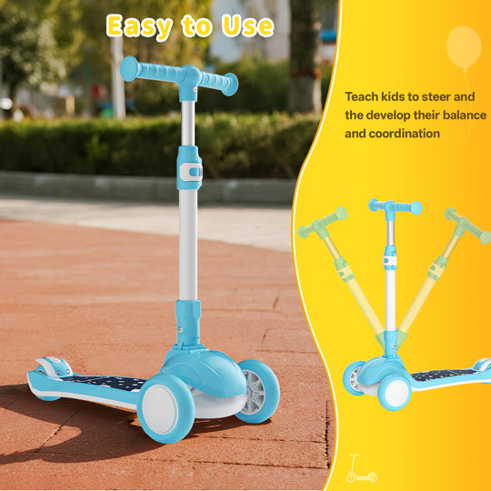 SIMATE 3 Wheel Kick Scooter for Kids Ages 3-12, Light Up Wheels & 3 Adjustable Height Handlebars, Lean-to-Steer & Widen Anti-Slip Deck, Boys & Girls Gift