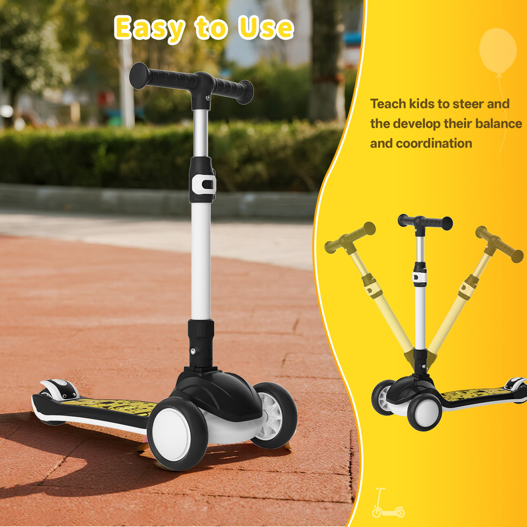 SIMATE 3 Wheel Kick Scooter for Kids Ages 3-12, Light Up Wheels & 3 Adjustable Height Handlebars, Lean-to-Steer & Widen Anti-Slip Deck, Boys & Girls Gift