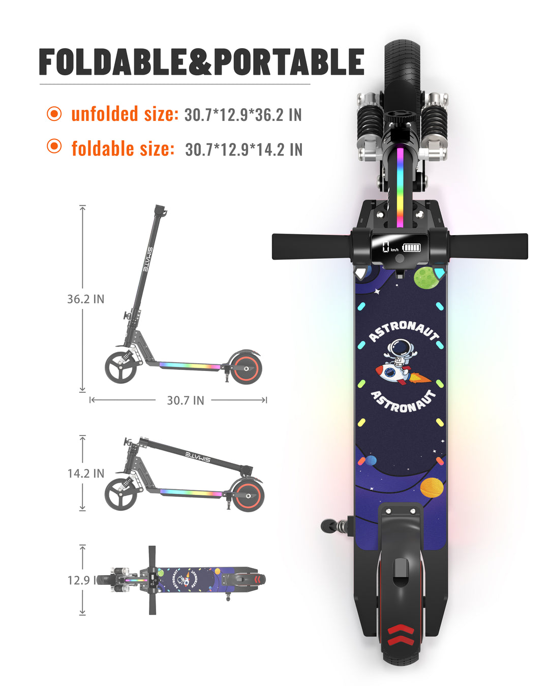 S5 Colorful Headlight Electric Scooter for Kids | Black