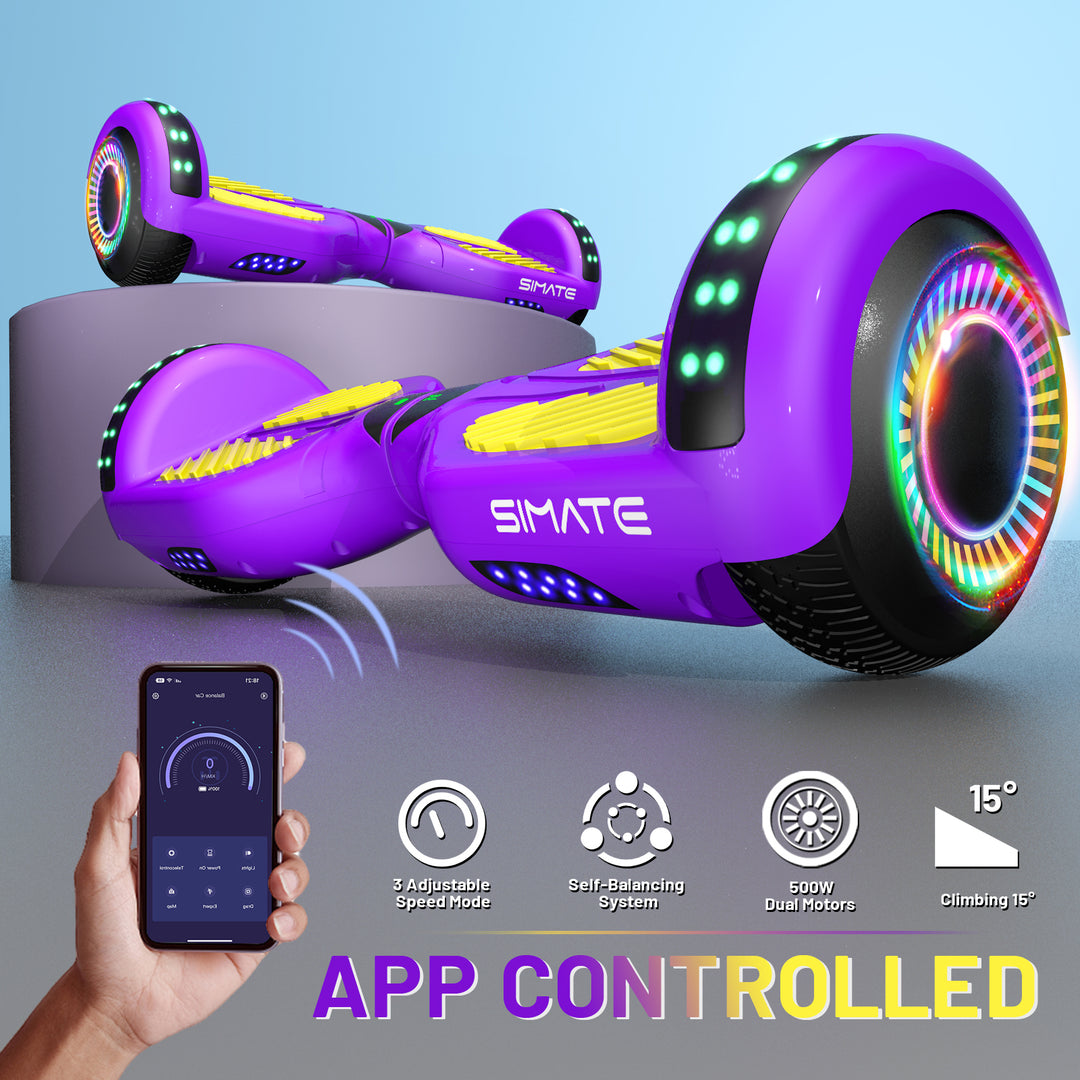 Apato Bluetooth Hoverboard 6.5'' 7.3 Mph | 7.5 Miles Range | Purple Yellow for kids